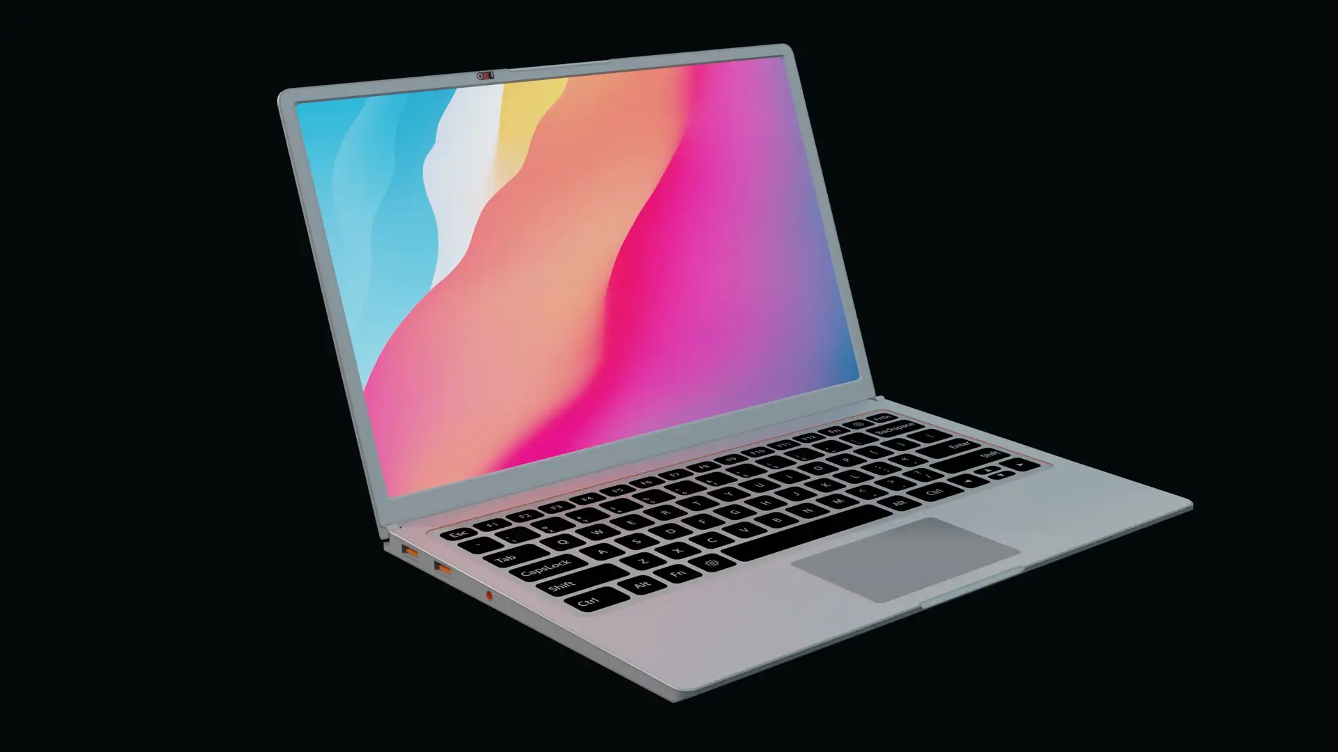 Game ready laptop model Aluminium only - angled front view